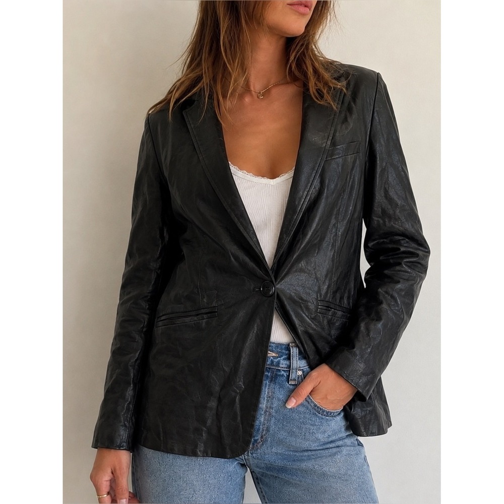 Z Supply Sandelle Black Faux Leather Blazer XS Going Out Indie Minimalist Edgy